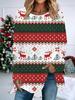 Plus Size Women Spring Christmas Printed Comfy Long Sleeve Round Collar T-shirt Casual Baggy Mid Length Tee Tops