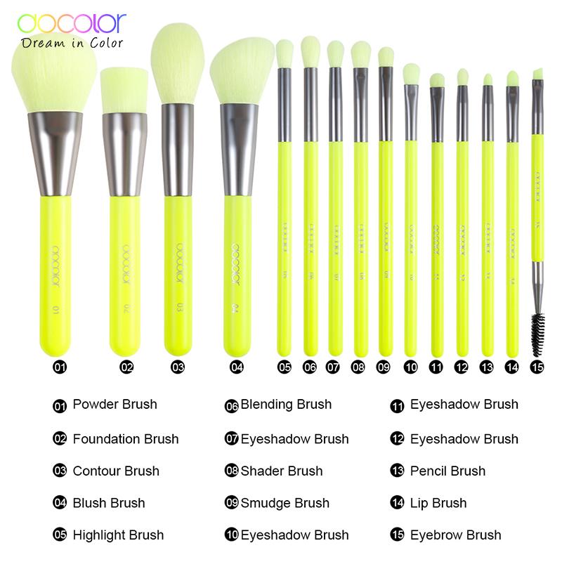 Набор кистей Docolor в неоновом цвете для профессионального макияжа