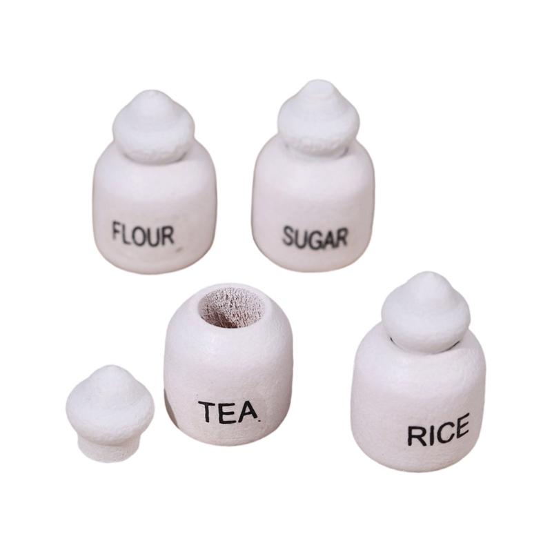 4 Part Tiny Oaken Seasoning Jar Set For Toy Furniture Realistic Kitchen Deck Hand Smoothed Safe Edges Imaginative Acting