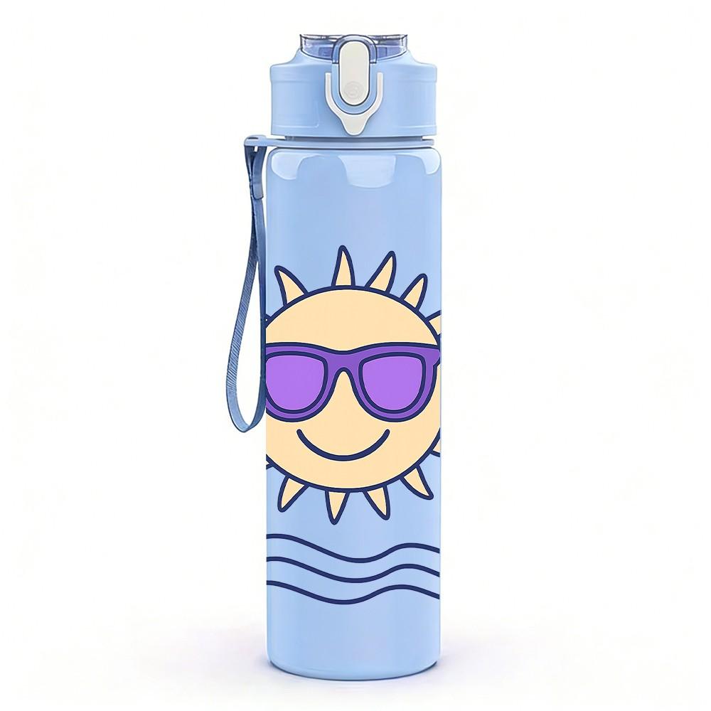 1PC Cool Sun Sunglasses Ocean 750ml Color Plastic Sports Water Bottle Leakproof Flip Straw Lid Suitable for Sports Office Home Use