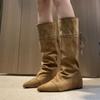 2025 новые нишевые модные и универсальные остроносые рыжие ботинки-рыцари Spice Girls женские замшевые на высокой подошве тонкие пустынные западные ботинки