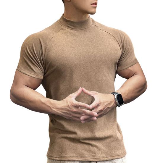 Men Fitness T-shirts Slim Fit Turtleneck Short Sleeve Undershirt Gym Fitness Tee Casual Base Layer Muscle Top for Workout Travel Office