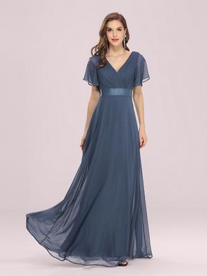 Женские шифоновые вечерние платья Ever-Pretty с двойным V-образным вырезом и оборками, ампирной талией