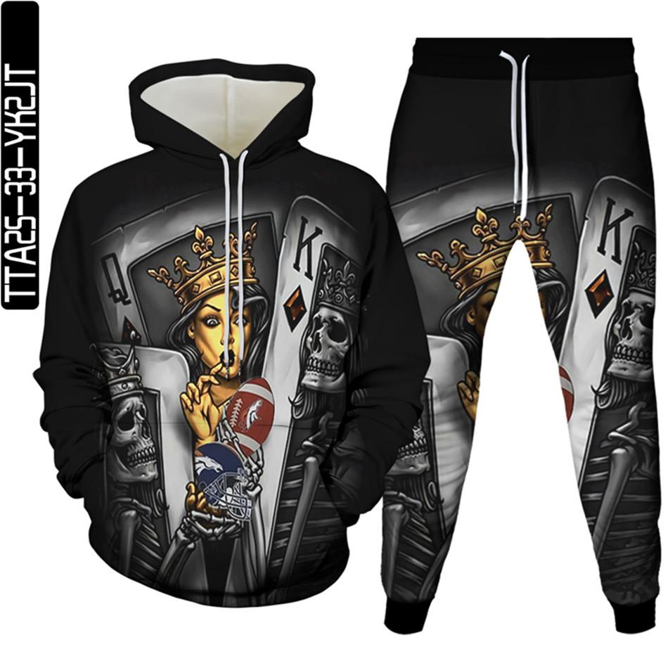 Мужская уличная модная одежда с покерным рисунком и 3D принтом, спортивный костюм Homme, комплект из 2 предметов, толстовки, спортивные штаны большого размера, S-6XL