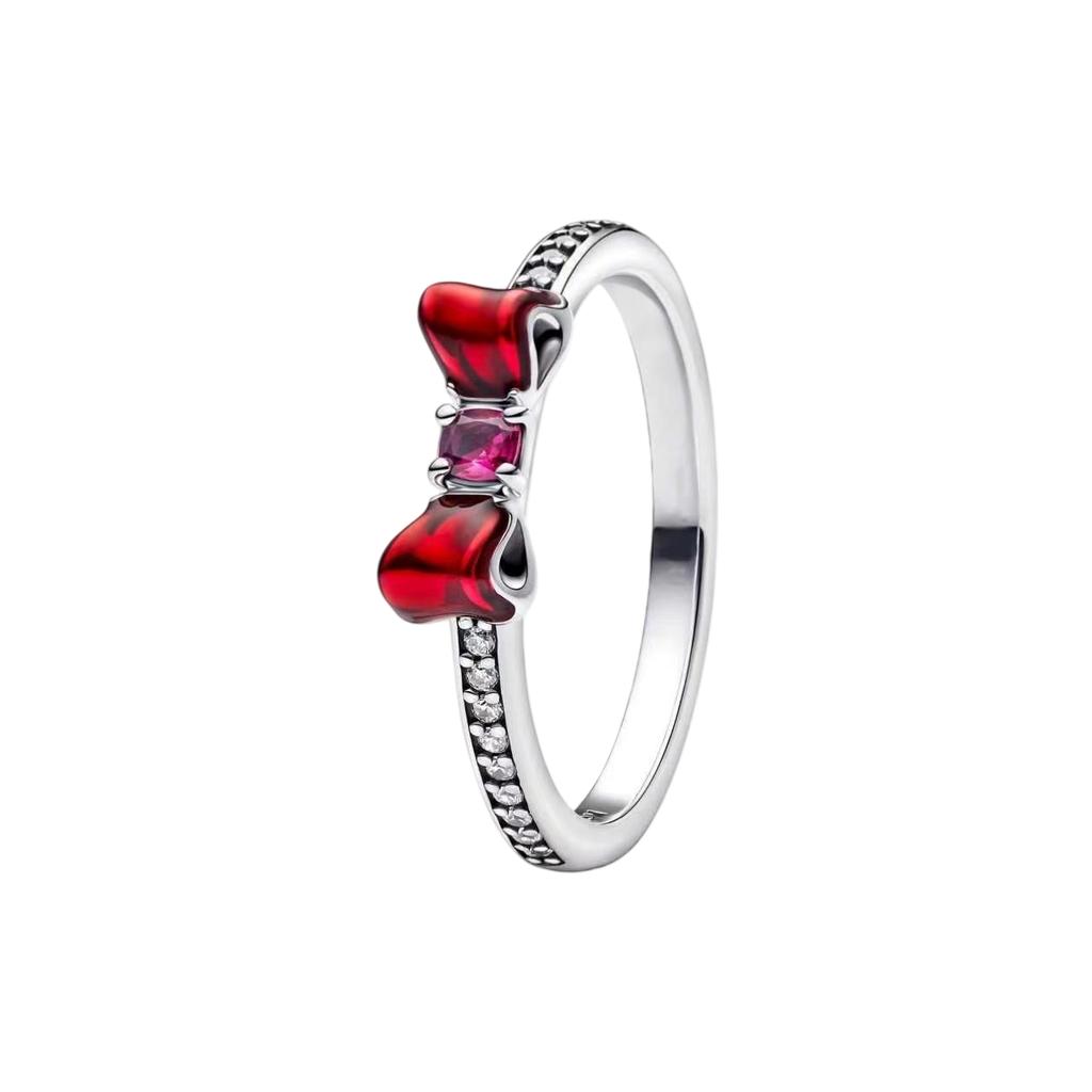 S925 silver new silver bow ring pink color black fashionable niche high-end women's jewelry