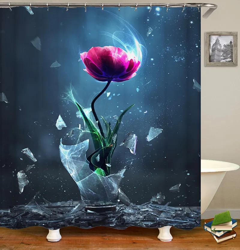 Красная роза, бабочка, цветы, занавеска для душа, 3D занавеска для ванной комнаты, водонепроницаемая полиэстеровая моющаяся занавеска для ванной, комплект занавесок
