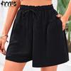 Женские модные повседневные однотонные спортивные шорты с высокой талией и принтом