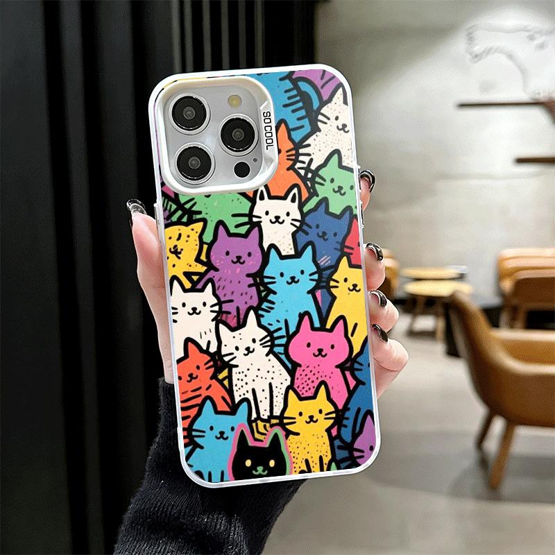 Мягкий чехол для телефона с мультяшными милыми кошками для iPhone 15 16 17 Pro Max 17Air 16E 14 Plus 13 12 Mini, противоударная задняя крышка