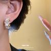 Silver Needle Diamond Pearl Flower C-Shaped Earrings French Retro Sweet Temperament Earrings Light Luxury Premium Earrings Women