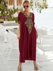 EDOLYNSA Bohemian Plus Size Embroidered Kaftan V-neck Puff Sleeve Casual House Dress 2024 Women Summer Beachwear Swimsuit Cover-ups Q1581