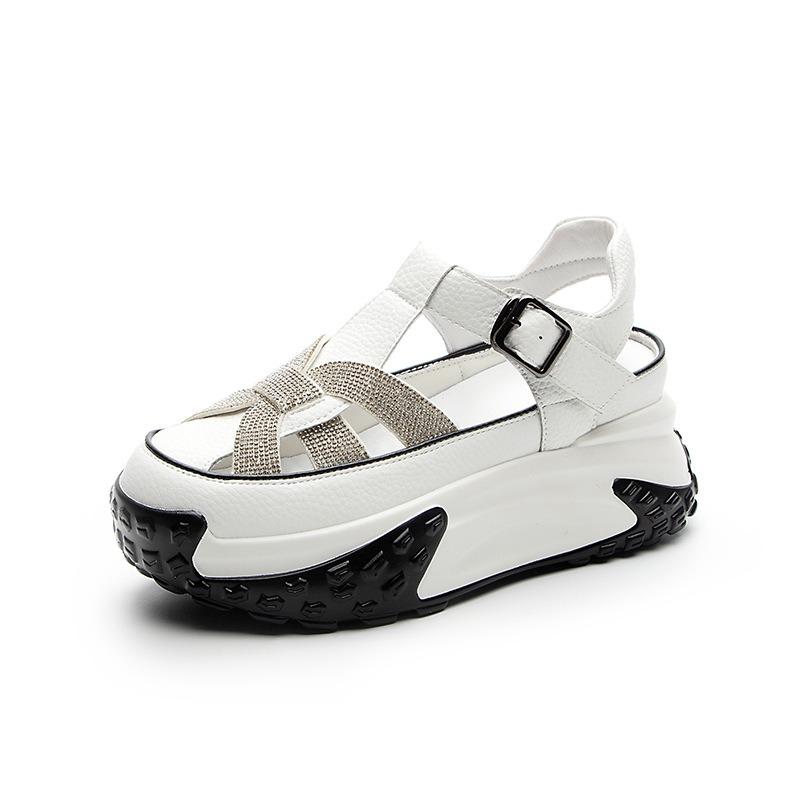 Внутреннее увеличение обуви Сандалии Толстая подошва Muffin Спортивные белые туфли