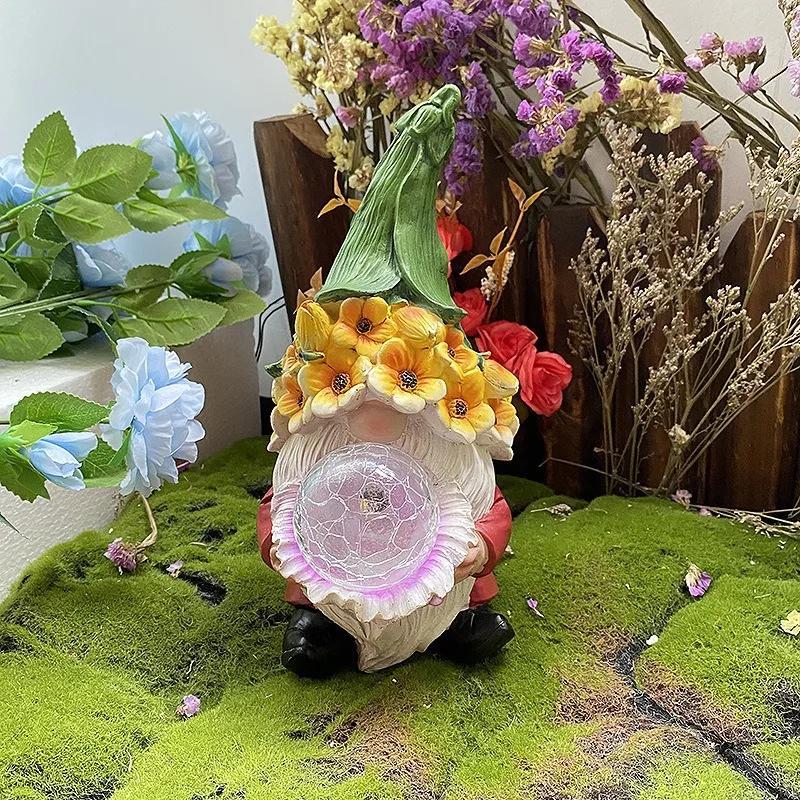 Уличный солнечный светильник из смолы Статуя гнома Садовый газон Ландшафтный светильник Украшения для сада Аксессуары для украшения дома Ангел