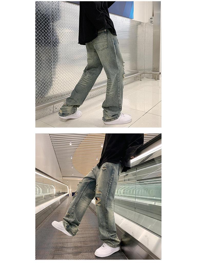Летние уличные ретро рваные вареные джинсы прямого кроя для мужчин и женщин