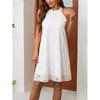 Summer Sleeveless Halter Slim Fit A Line Sexy Dress Women Elegant Hollow Out Retro White Casual Dresses Women Fashion Slim Vacation Beach Dress 26549