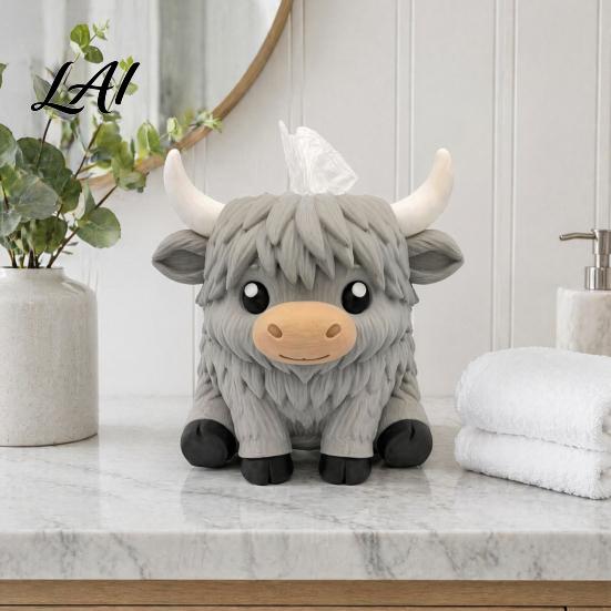 Durable Petg Material Tissue Case Simulated Highland Yak Box Cute Decorative Paper Dispenser Waterproof Matte Texture Figurine Holder PETG