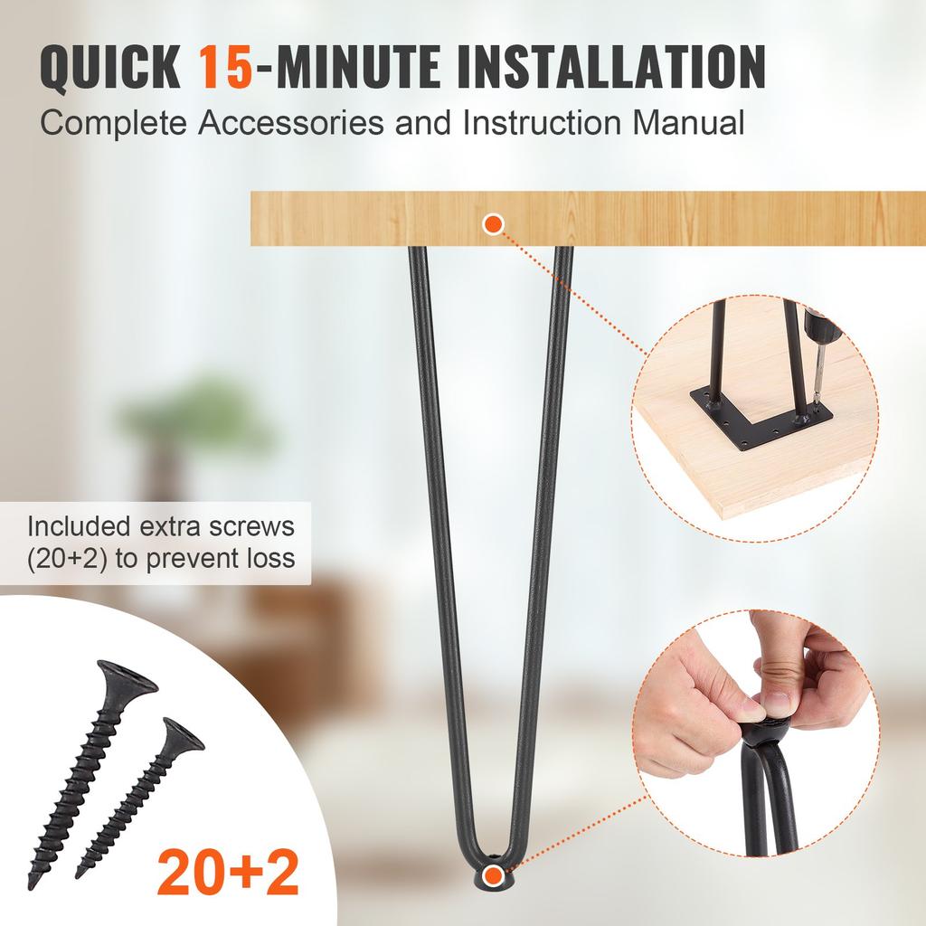 VEVOR 482.6MM Hairpin Furniture Legs, Metal Home DIY Projects for Nightstand, Coffee Table, Desk, 226.8KG Load Capacity with Rubber Floor Protectors