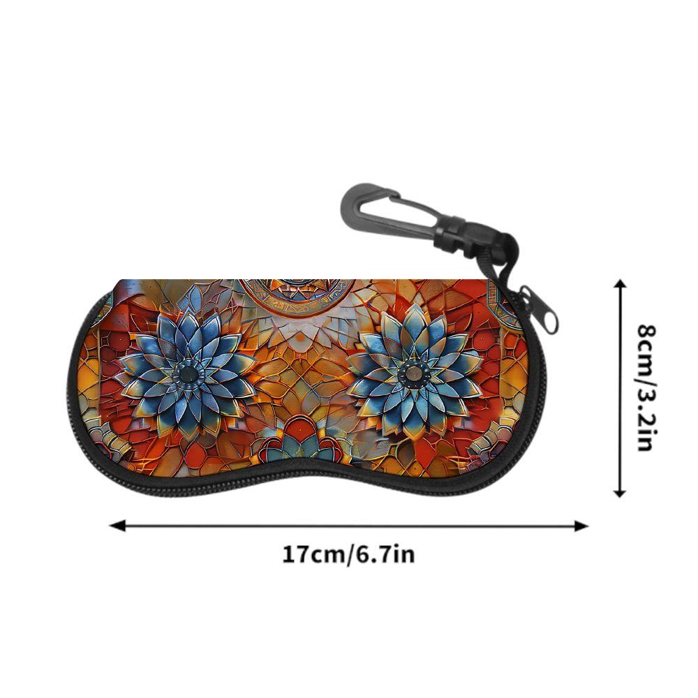 2D-Bohemian Floral Print Protective Sunglasses Case, Vintage Mandala Style Eyeglasses Storage Pouch, Zipper Travel Eyewear Holder, Fashion Gift Case