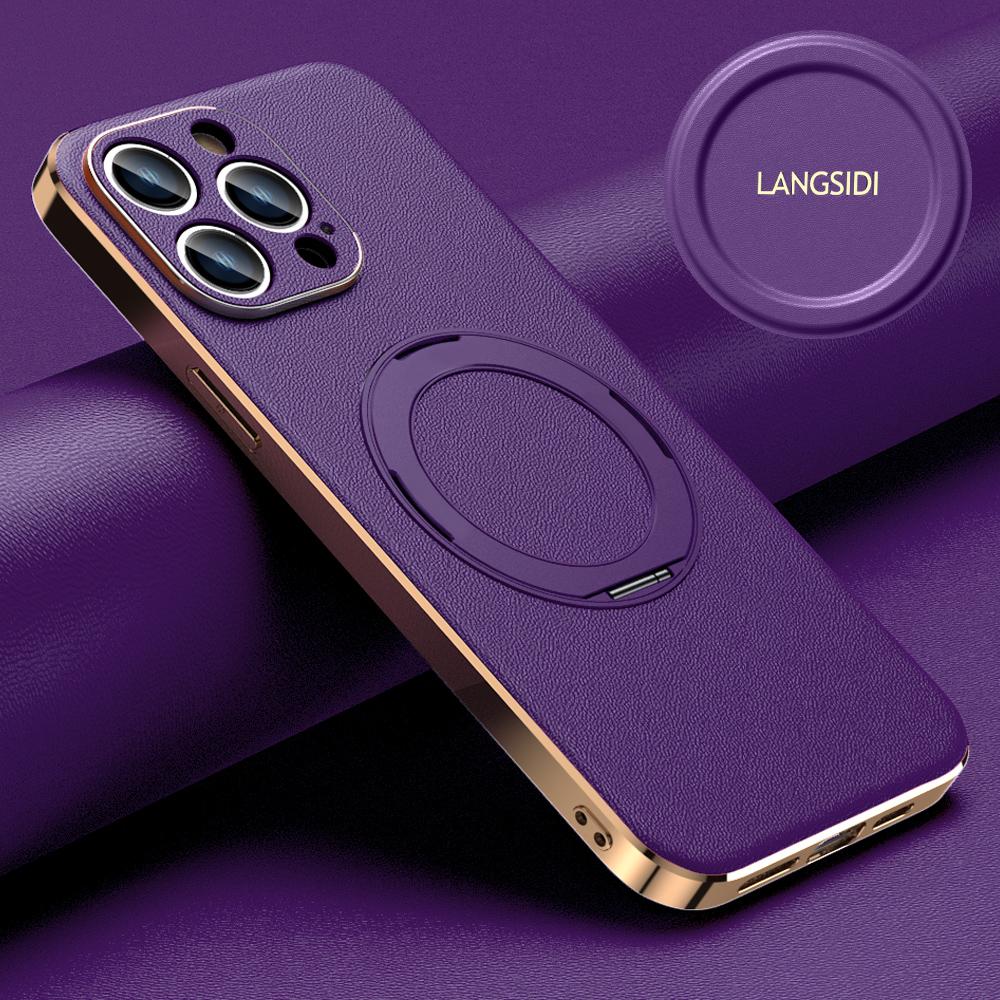 Чехол из натуральной кожи Magsafe для iPhone 16 14 12 13 15 Pro Max 16Pro Luxury Lens Protection Magnetic Holder Back Cover