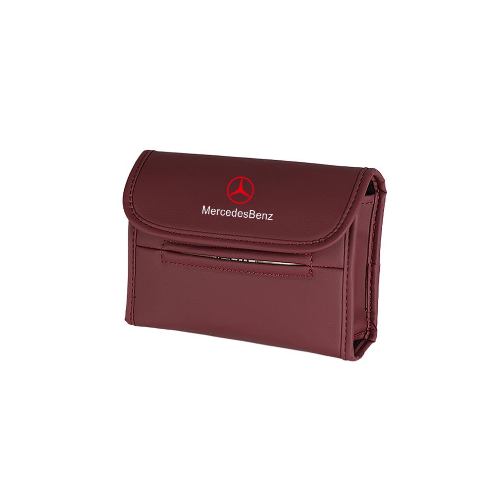 PU Leather Car Tissue Box Auto Badge Paper Towel Bag Hanging Storage For Mercedes Benz W204 W124 W201 W202 W212 W205 GLA CLA AMG