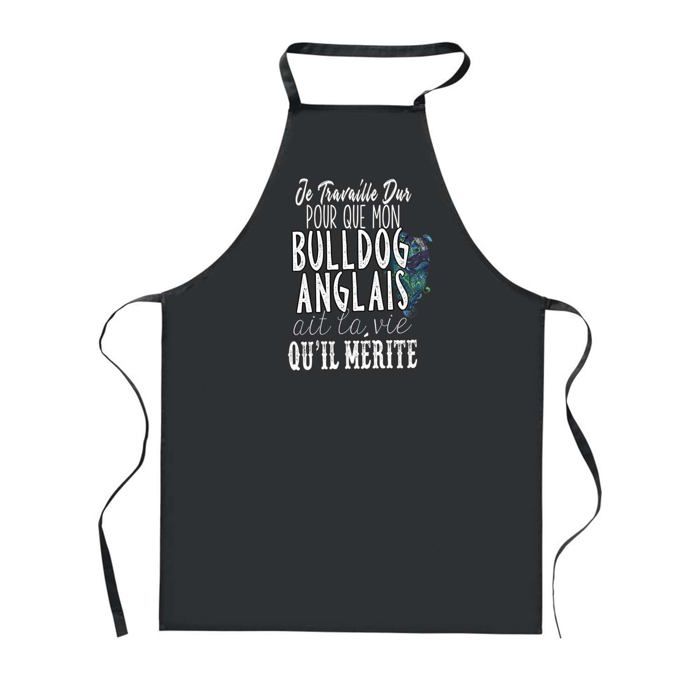 Tablier de cuisine - PLANETEE - Bulldog Anglais - Noir - Polyester résistant - 90x60 cm