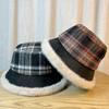 Ретро Плед Плюшевая Панама Детская Осень и Зима Теплая Шляпа Ведро Шляпа-Котелок