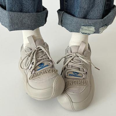 Осенне-зимняя женская повседневная обувь, сетчатые дышащие кроссовки с толстой подошвой, простые однотонные универсальные женские туфли