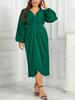 GIBSIE Plus Size Elegant V Neck Lantern Sleeve Dress Women Spring Fall Ruched High Waist Casual Cocktail Party Work Long Dresses