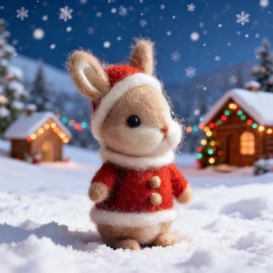 Christmas Felt Ornaments Handmade Wool Felt Rabbit Gingerbread Man Crafts for Tiered Tray Tabletop Decor