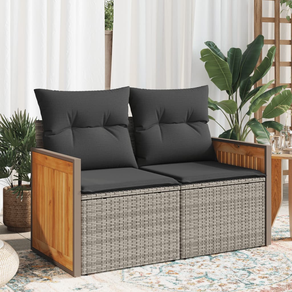 Vidaxl Sofa Ogrodowa Z Poduszkami, 2-Osobowa, Szara, Polirattan