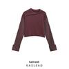 2024 Autumn Women's Ribbed Knitted Top: European & American Style, Turn-Down Collar, Long Sleeve