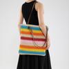 Women Fashion Striped Summer Beach Straw Knitting Shoulder Bag Handwoven Handbags Portable Large Capacity Casual Tote CLE