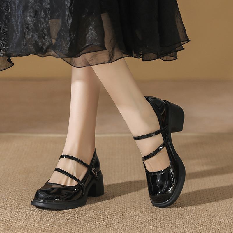 Новые весенне-летние туфли на высоком каблуке женские с мелким вырезом простые ретро классические Мэри Джейн на толстом высоком каблуке женские туфли