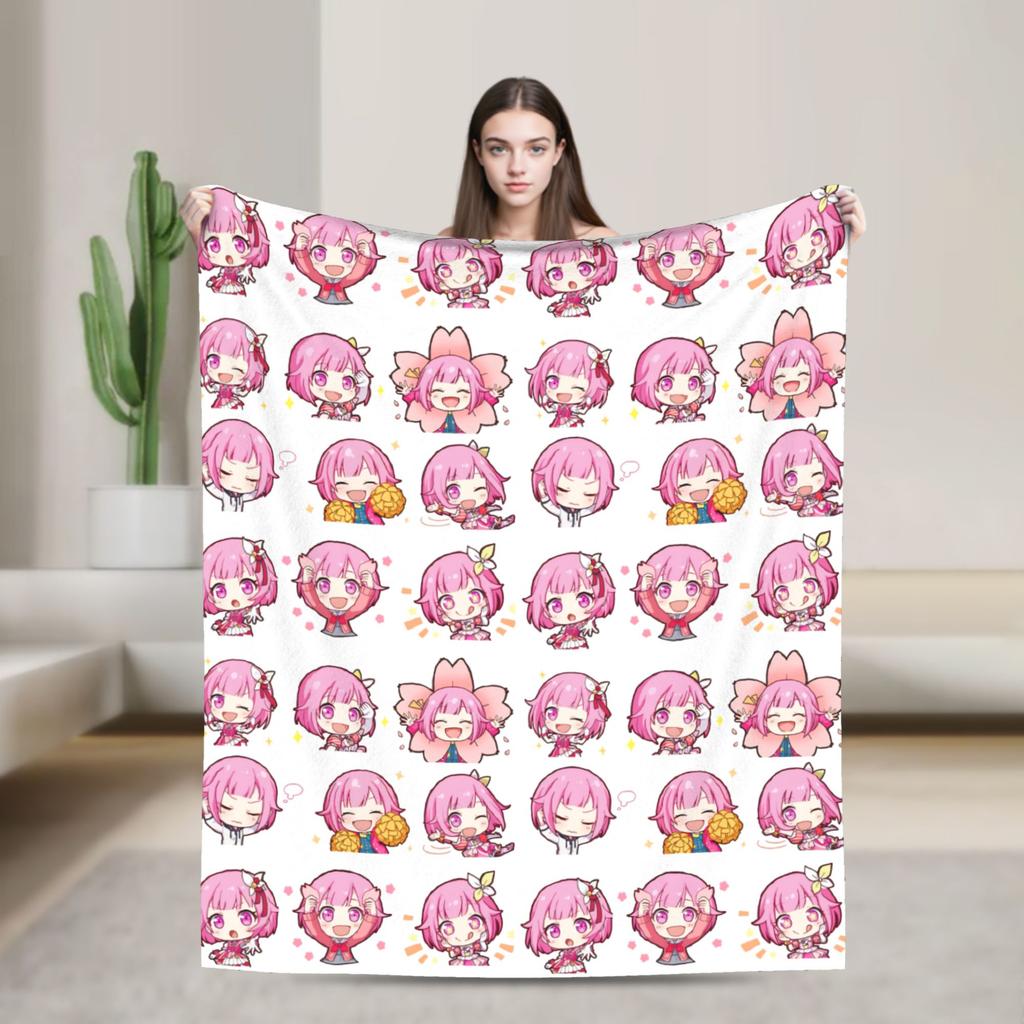 Chibi Emu Otori Blankets Singer Anime Flannel Novelty Breathable Throw Blankets for Coverlet Textile Decor