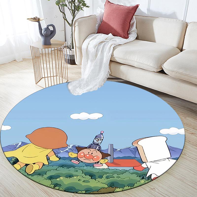 Anpanman Round Area Rug,Carpet Rug for Living Room Bedroom Sofa Playroom Decor,Non-slip Floor Mat