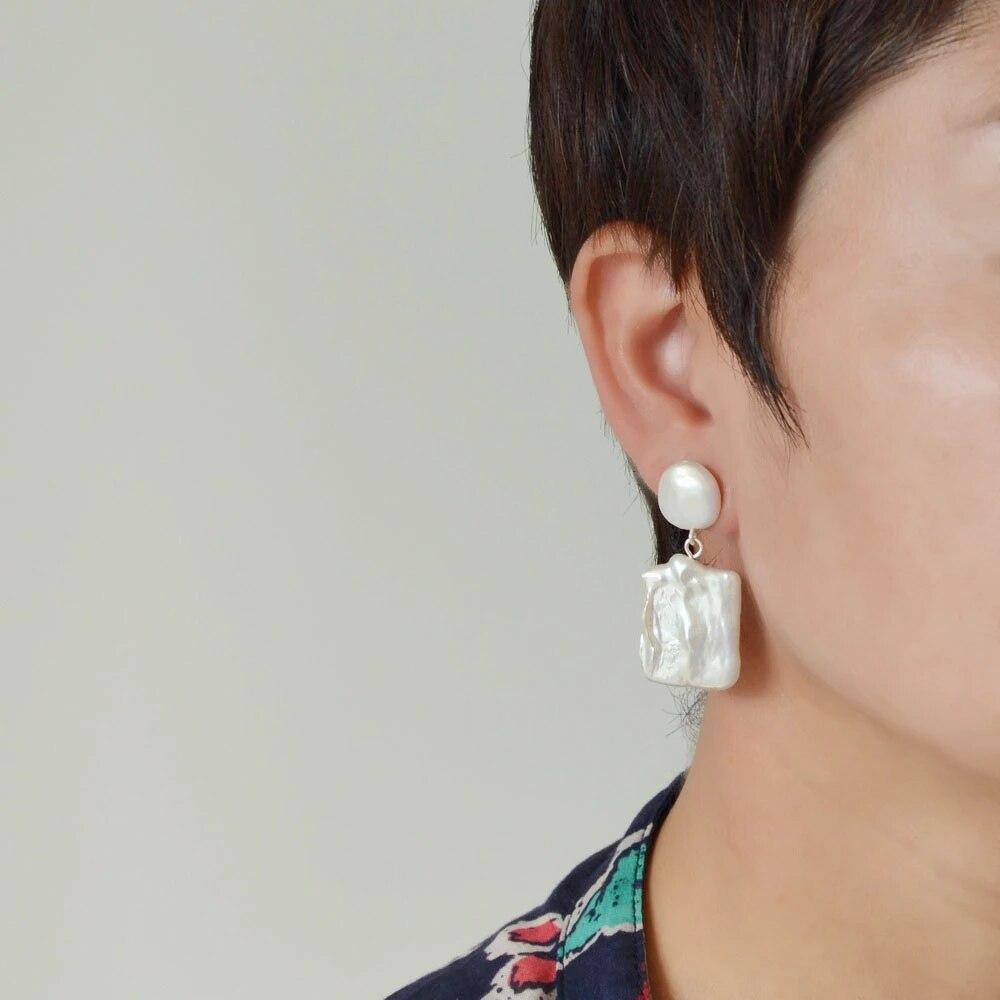 Женские серьги, белые большие квадратные жемчужные серьги, кулон в стиле барокко, двойные бусины, винтажные жемчужные серьги