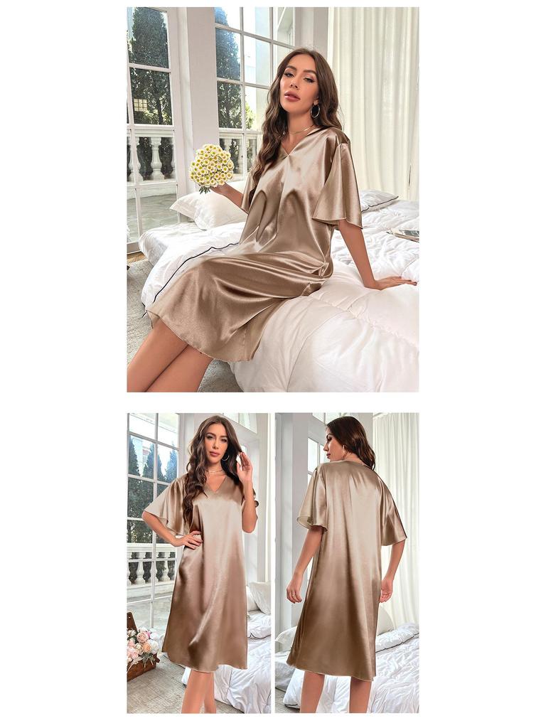 Женская ночная сорочка большого размера из ледяного шелка - Летняя прохладная, тонкая домашняя одежда