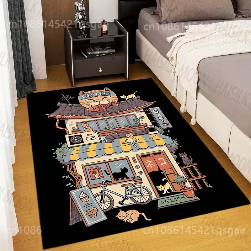 Cute Japanese Cat House Print Carpet for Living Room Bedroom Sofa Home Decoration Non-slip Floor Mat Modern Rugs Luxury Gifts