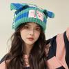 1PC Spliced Colors Fashionable Knitted Hat Keep Warm Gathering Take Photos Pig Ears Thickened Cute Festival New Style