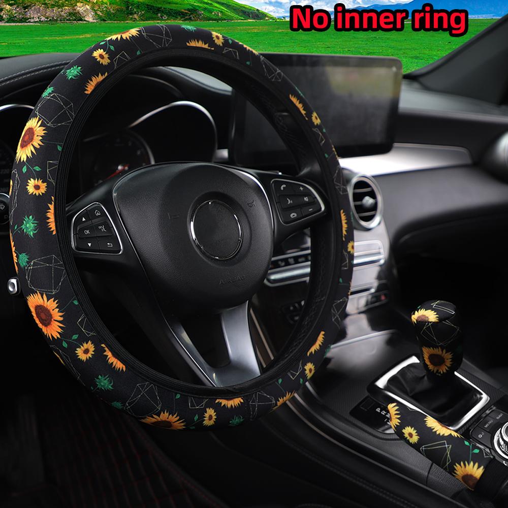 3 шт. Тканевый чехол на руль с рисунком «шахматная клетка», «цветок», «паутина», для автомобиля, без внутреннего кольца, чехол на ручник, накладка на ручку