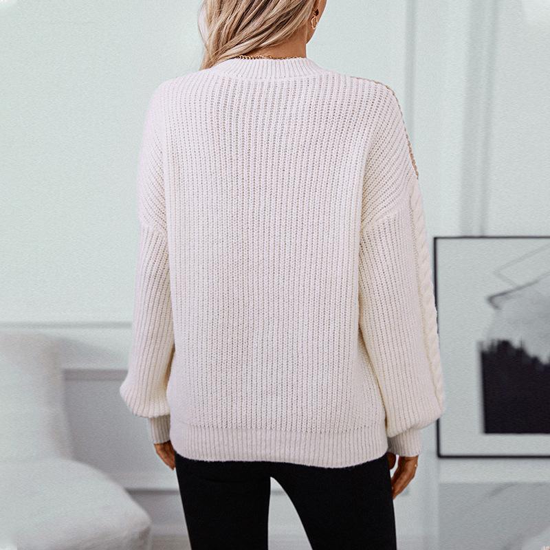 Контрастный цветной круглый вырез свитера европейский и американский свитер для женщин осень и зима свободный вязаный свитер для женщин