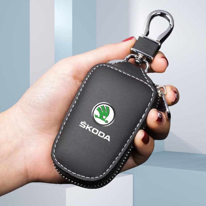 AEL3 Leather Car Remote Key Case Full Cover Protector Holder Shell Fob For Skoda Superb A7 Kodiaq Octavia A7 A8 Keychain Accessories