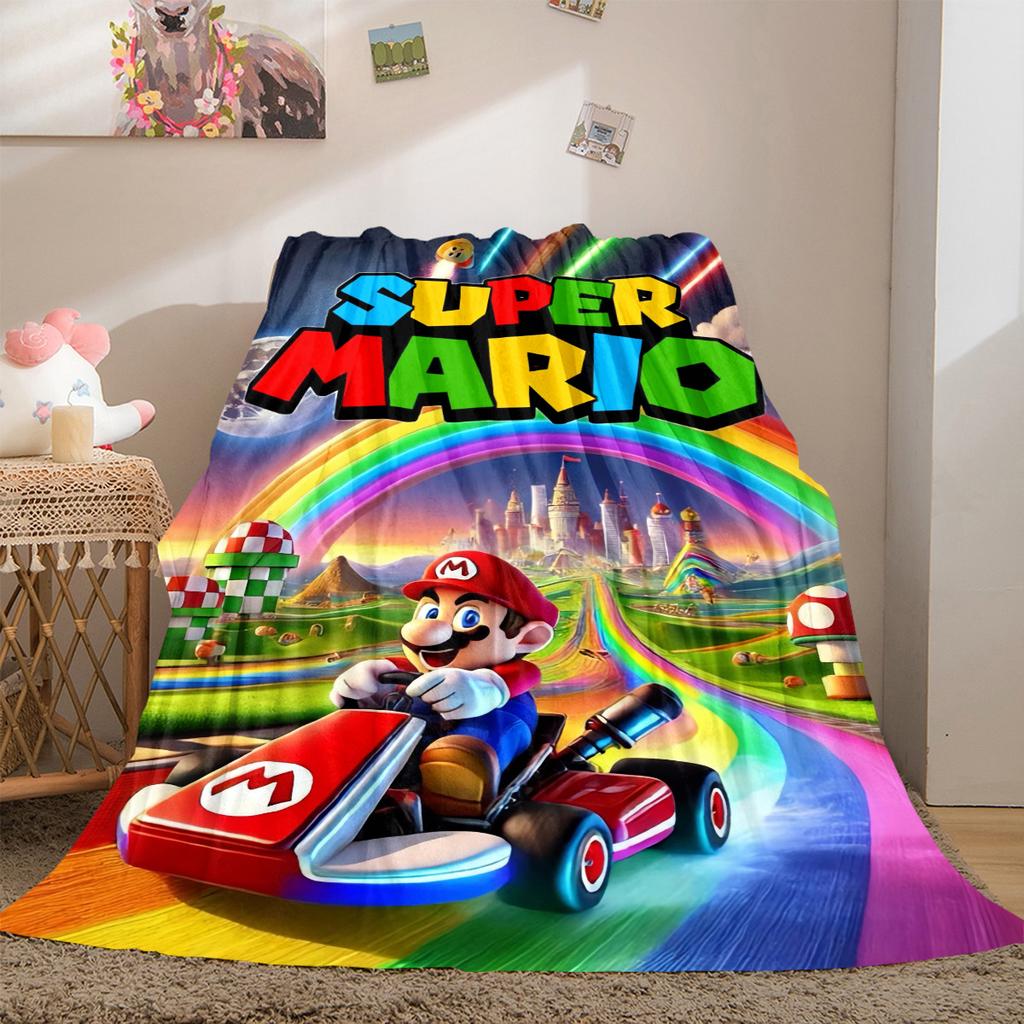 Mario Bros Game Print Blanket Warm Comfortable Flannel Cover For Bedrooms, Sofas, Beds, Chairs LXR94
