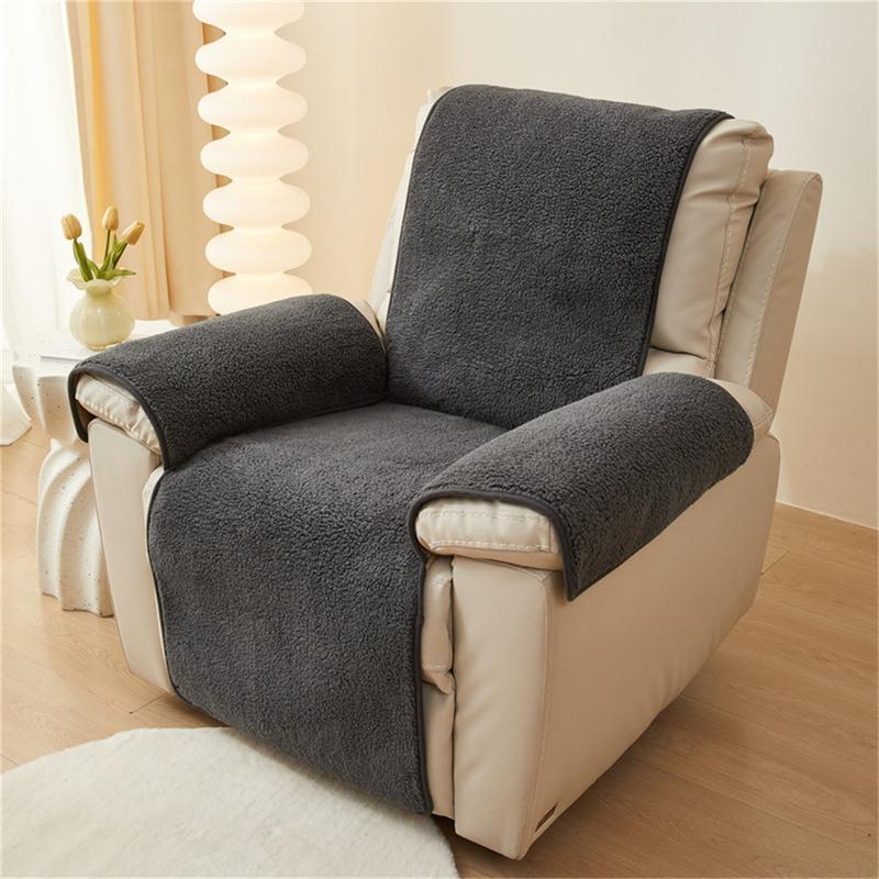 Thick Lamb Plush Recliner Sofa Mat Solid Color Soft Sofa Covers Living Room Pet Kids Non-Slip Couch Protector Armchair Slipcover