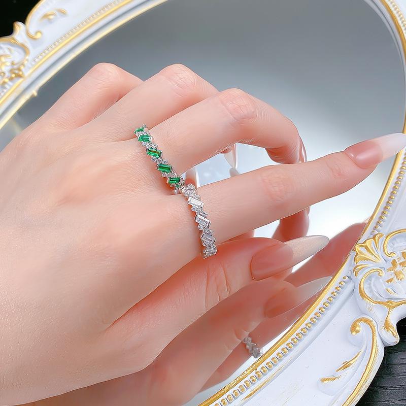 Luo Xi Temple S925 Sterling Silver Emerald Cut Diamond Pave Ring