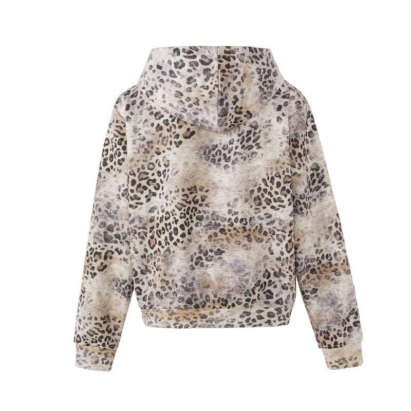 Mens Oversized Hooded Zip-Up Sweatshirt With Leopard Print Streetwear Style