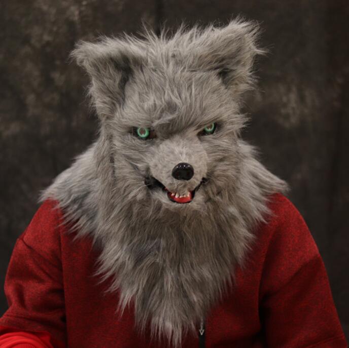 Movable Mouth Fox Head Mask Animal Panda Tiger Husky Orangutan Artificial Fur for Halloween Costumes Party