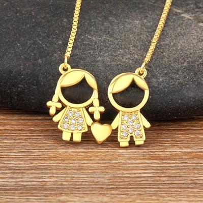 Nidin Hot Sale Family Love Mom Dad Son Daughter Necklace Girl Boy Heart Pendant Cubic Zirconia Couples Jewelry Gift Wholesale