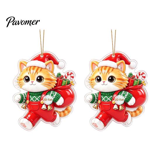 Acrylic Hanging Decor 2 Pcs Christmas Ornament, Crystal Snowman Cat Santa Pattern Decoration, Party Decorations Double Sided 2D Pendant for