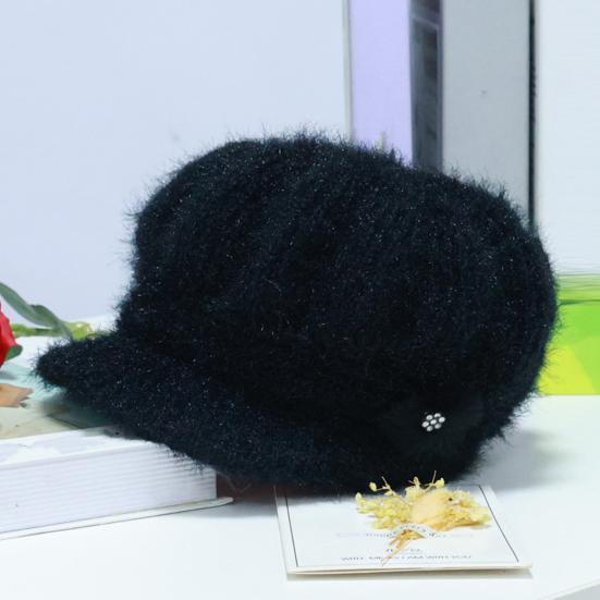 Женская вязаная шапка с удлиненным козырьком, утолщенная плюшевая зимняя шапка, однотонная, с цветочным декором, теплая шапка, модные аксессуары