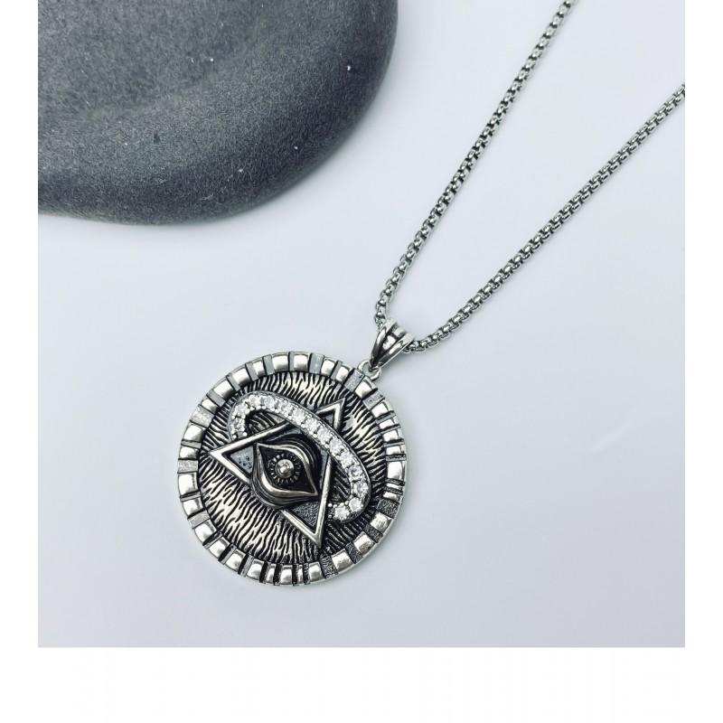 Horus Eye Necklace Geometric Pendant Copper Chain Vintage Oxidized Minimalist Jewelry Daily Wear